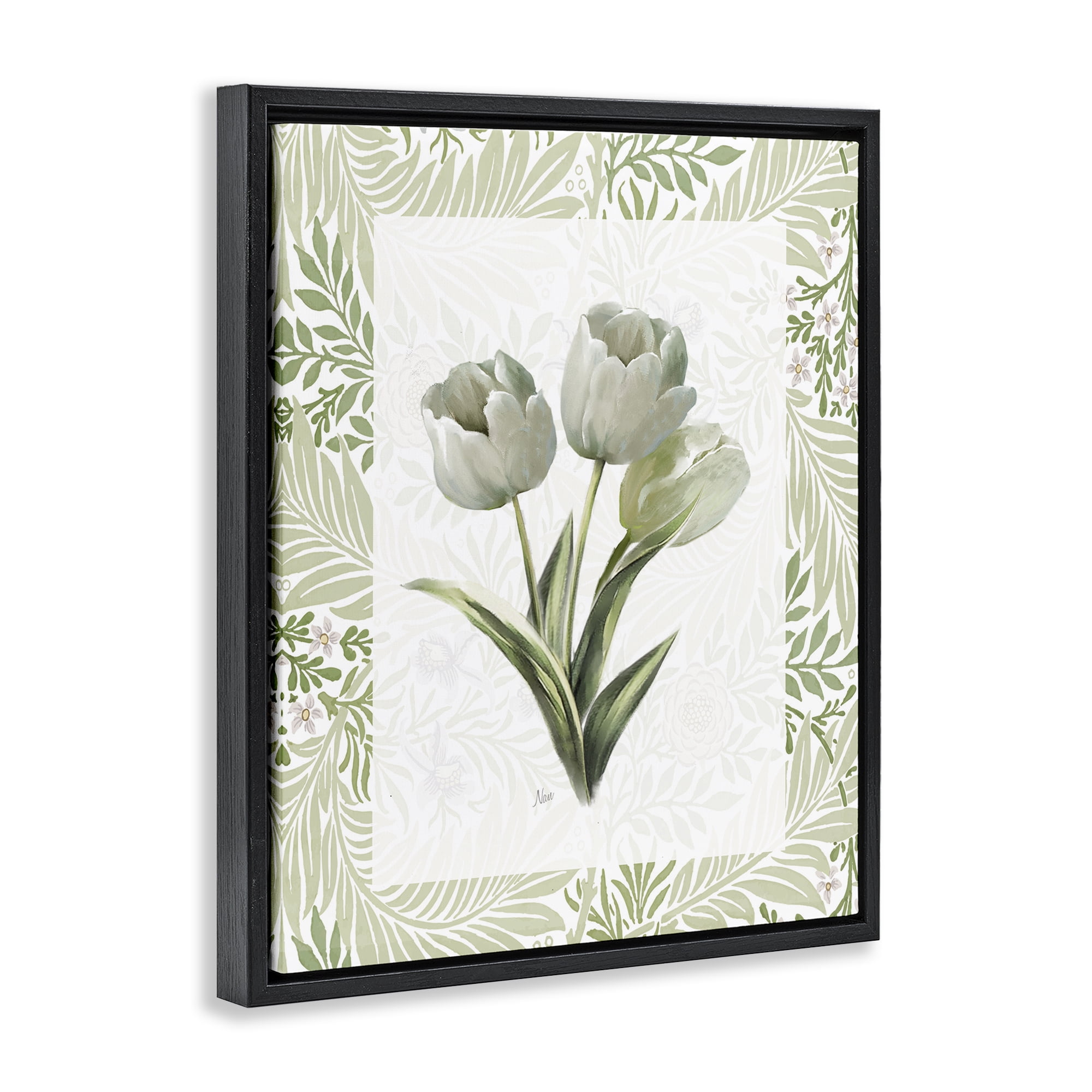 Stupell Industries Pale Green Tulip Trio Black Framed Floater Canvas Wall Art, design by Nan