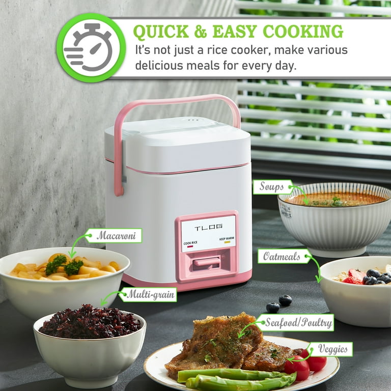 Tlog Mini Rice Cooker 2.5-Cup Uncooked(5-Cup Cooked), Healthy Non-Stick Coating 1.2L Small Rice Cooker for 1-3 People, Portable Travel Rice Cooker
