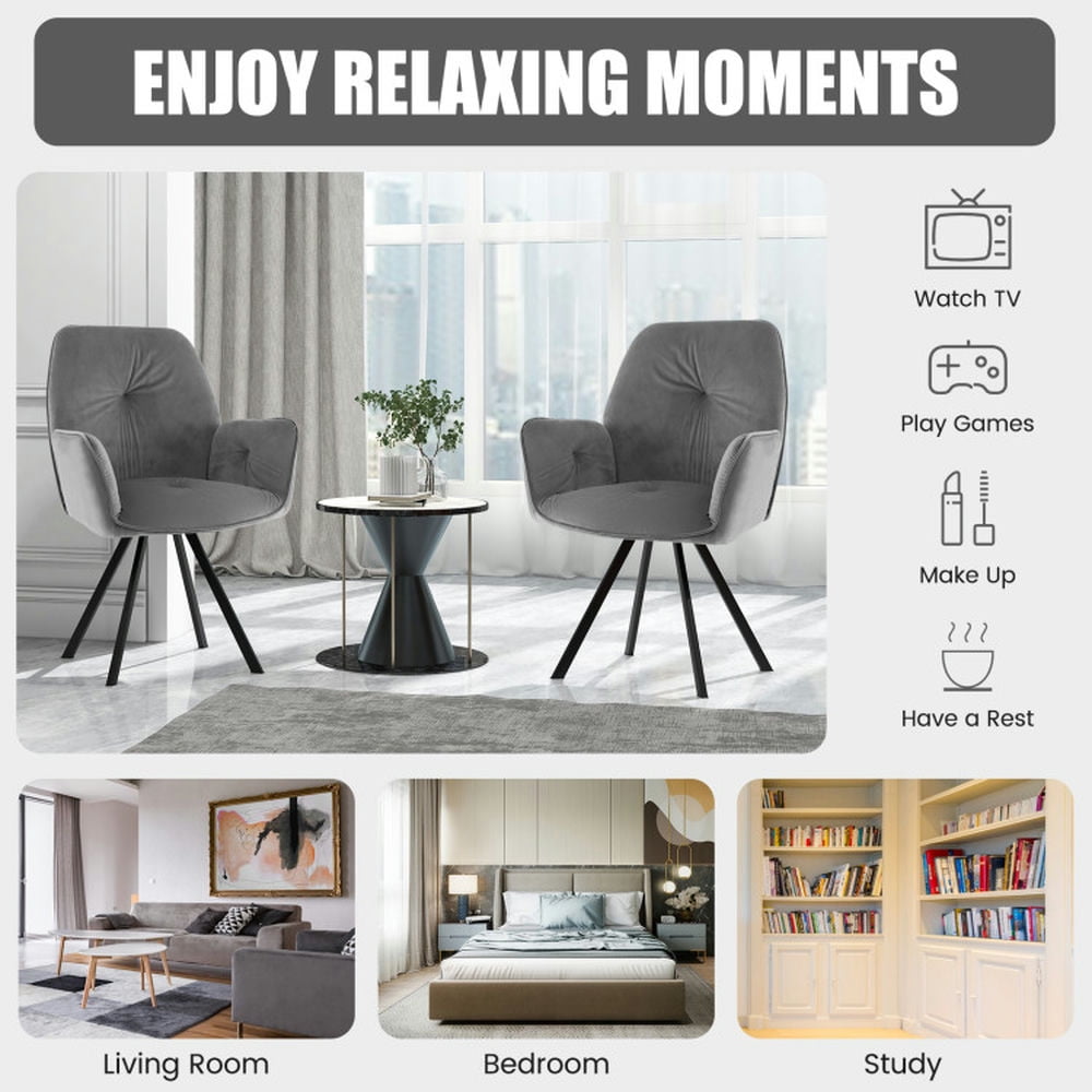 Finihen Swivel Chair, Swivel Accent Chair, Set of 2 Swivel Accent Arm Chairs with Metal Legs and Wide Back, for Living Room, Bedroom, Gray