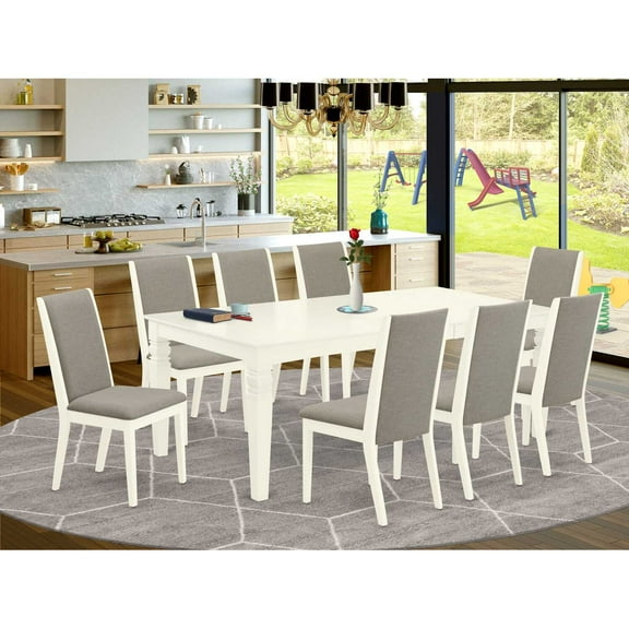 East West Furniture Dining Room Set Linen White, LGLA9-LWH-06