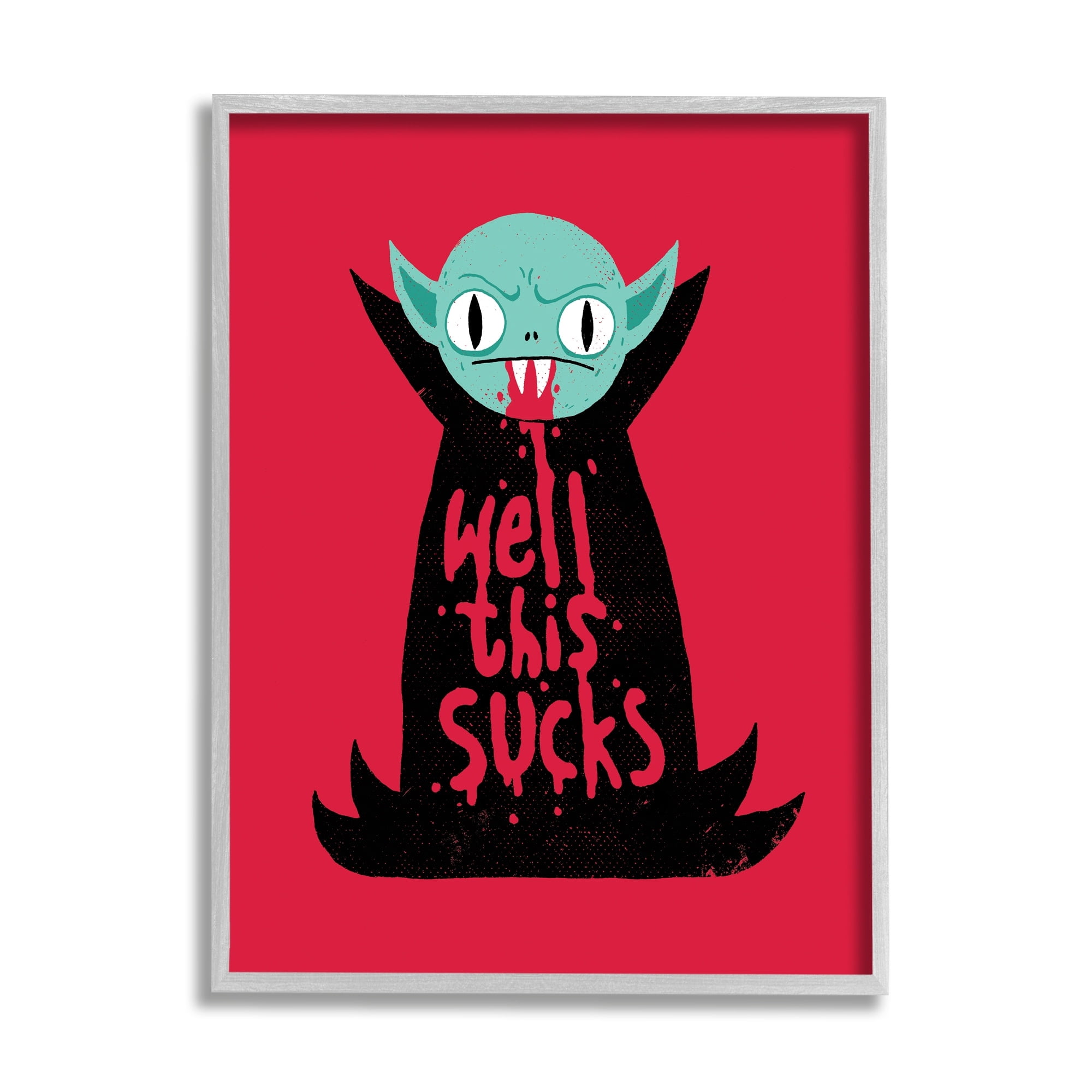 Stupell Industries Well This Sucks Vampire Drinking Blood Witty Phrase Framed Wall Art, 16 x 20, Design by Michael Buxton