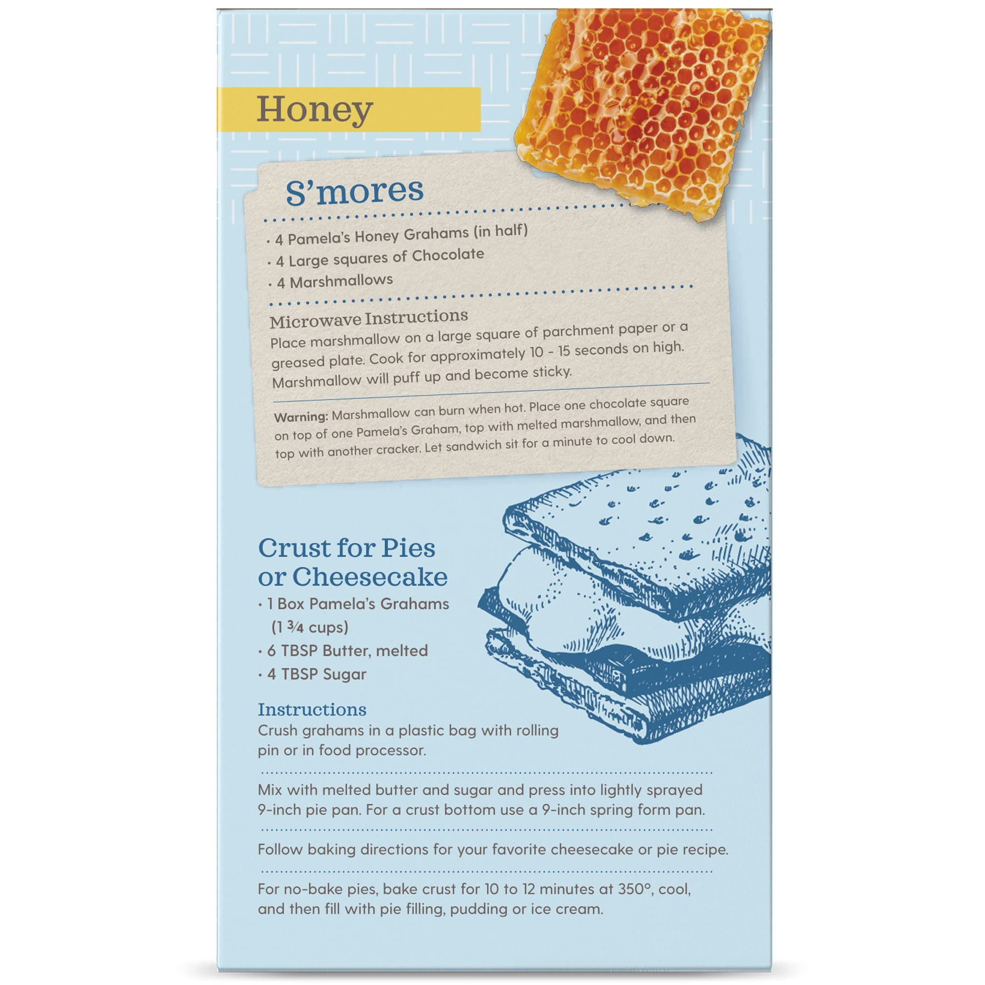 Pamela's Gluten Free Graham Crackers, Honey, Pie Crust, S'mores & Snacks, 7.5 Ounce (Pack of 6)