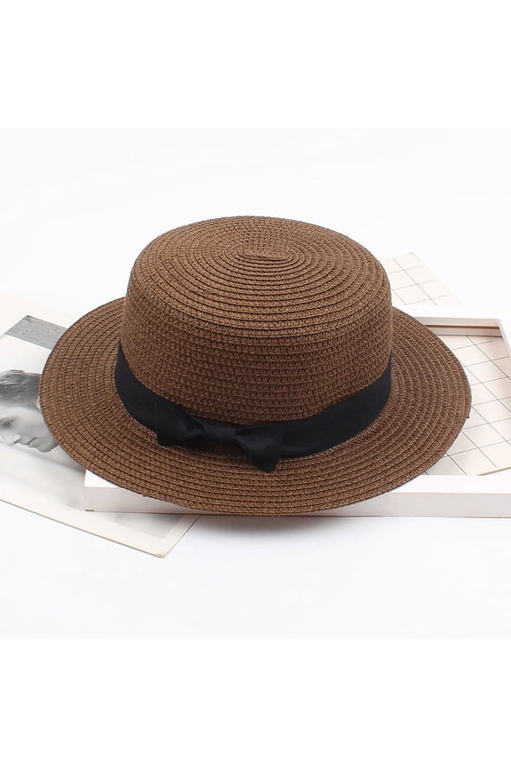 1PC Hat Brown Straw Ladies Women's Summer Solid Hat Top Sun Visor Sun Straw Beach Hat