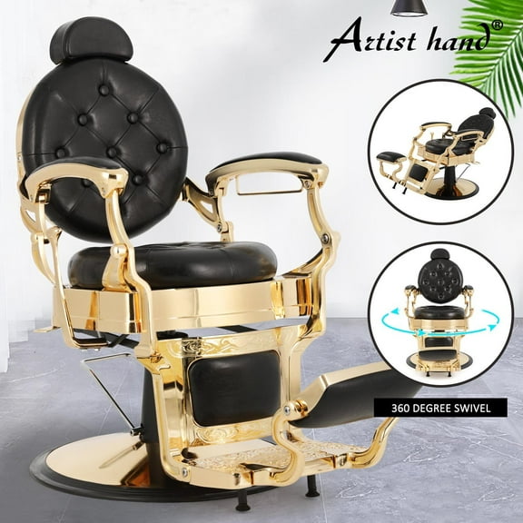 Artist Hand Heavy Duty Vintage Salon Barber Chair Recline Hair Styling Beauty (Black, Gold)
