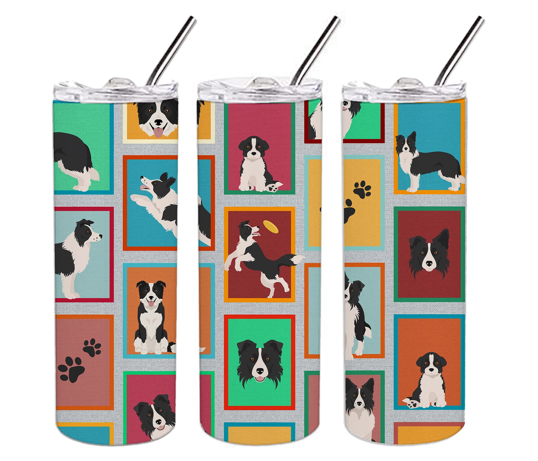 Lots of Border Collie Stainless Steel 20 oz Skinny Tumbler 3 in x 8.25 in