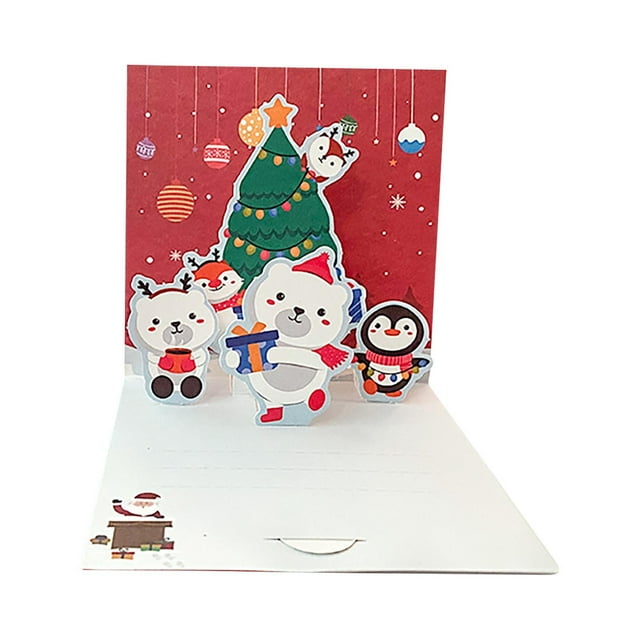 Agiferg Christmas Greeting Card Creative New Three Dimensional Small Card Blessing Birthday New Year Mini Small Cute Cartoon Students