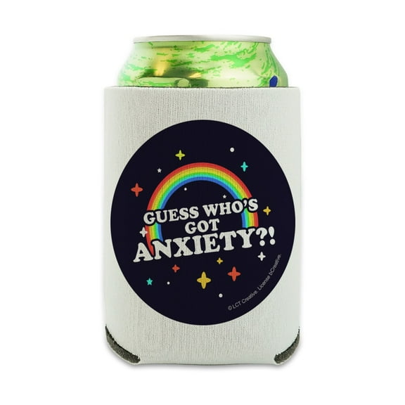 Guess Who's Got Anxiety Rainbow Funny Humor Can Cooler - Drink Sleeve Hugger Collapsible Insulator - Beverage Insulated Holder