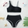 thumbnail image 4 of Wuxian Girls Swimsuit Two Pieces Bikini Set Ruffles One Shoulder Adjustable Strap Tops And High Waist Floral Print Bottoms Bathing Suits Youth Teens Summer Beach Swimwear ,Black,15-16 Years, 4 of 7