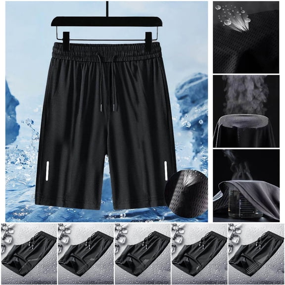 VBTAPA Men's Athletic Shorts Quick Dry Lightweight Gym Workout Shorts Breathable Ice Silk Lounge Sweat Shorts with Pockets Black L