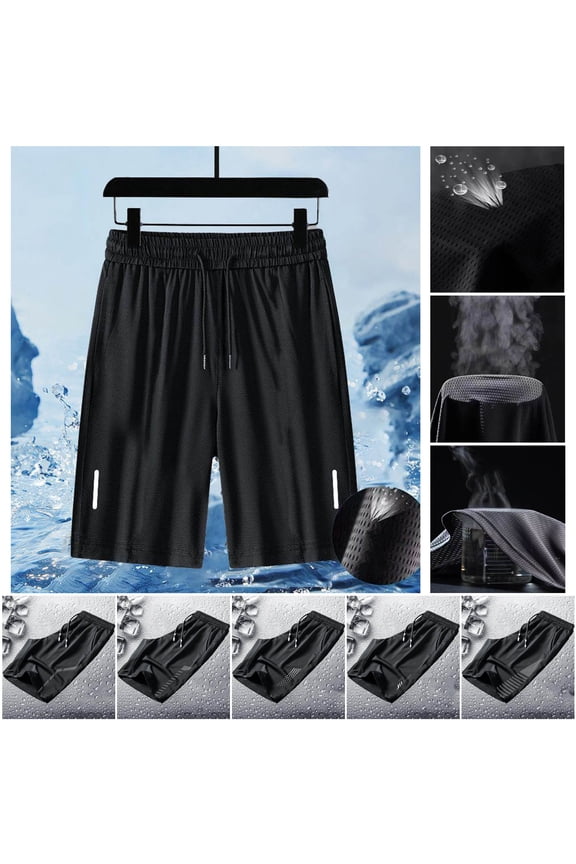 VBTAPA Ice Silk Shorts for Men Quick Dry Running Athletic Shorts Stretch Workout Gum Shorts with Pockets Black M