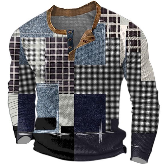 Bjutir Retro T Shirts For Men Long Sleeve Color Block Muscle Shirts Comfortable Gym Tops Size S-Xxxl Blue