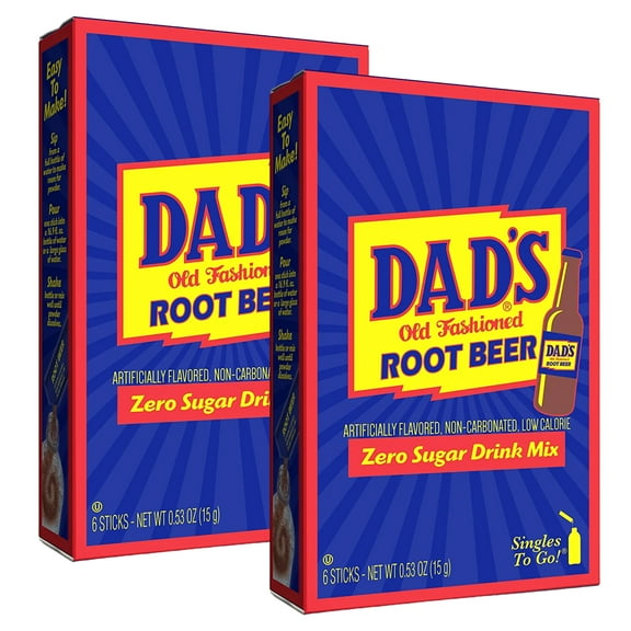 Dad's Old Fashioned Root Beer Singles To Go, Sugar Caffeine Free and Non-Carbonated Drink Mix, Iconic On The Go Water Enhancer Mix Packets for Lunch Picnics Outdoor Beverages 2 Boxes (12 Servings)