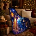 thumbnail image 3 of Retro Rocket Ship Blast-Off Adventure, Peaceful Mountain Lake Scene, Warm Flannel Blanket for Cabin and Lodge, Outdoor Lovers Valentine's Day Gift, Rustic Home Decor, 3 of 9