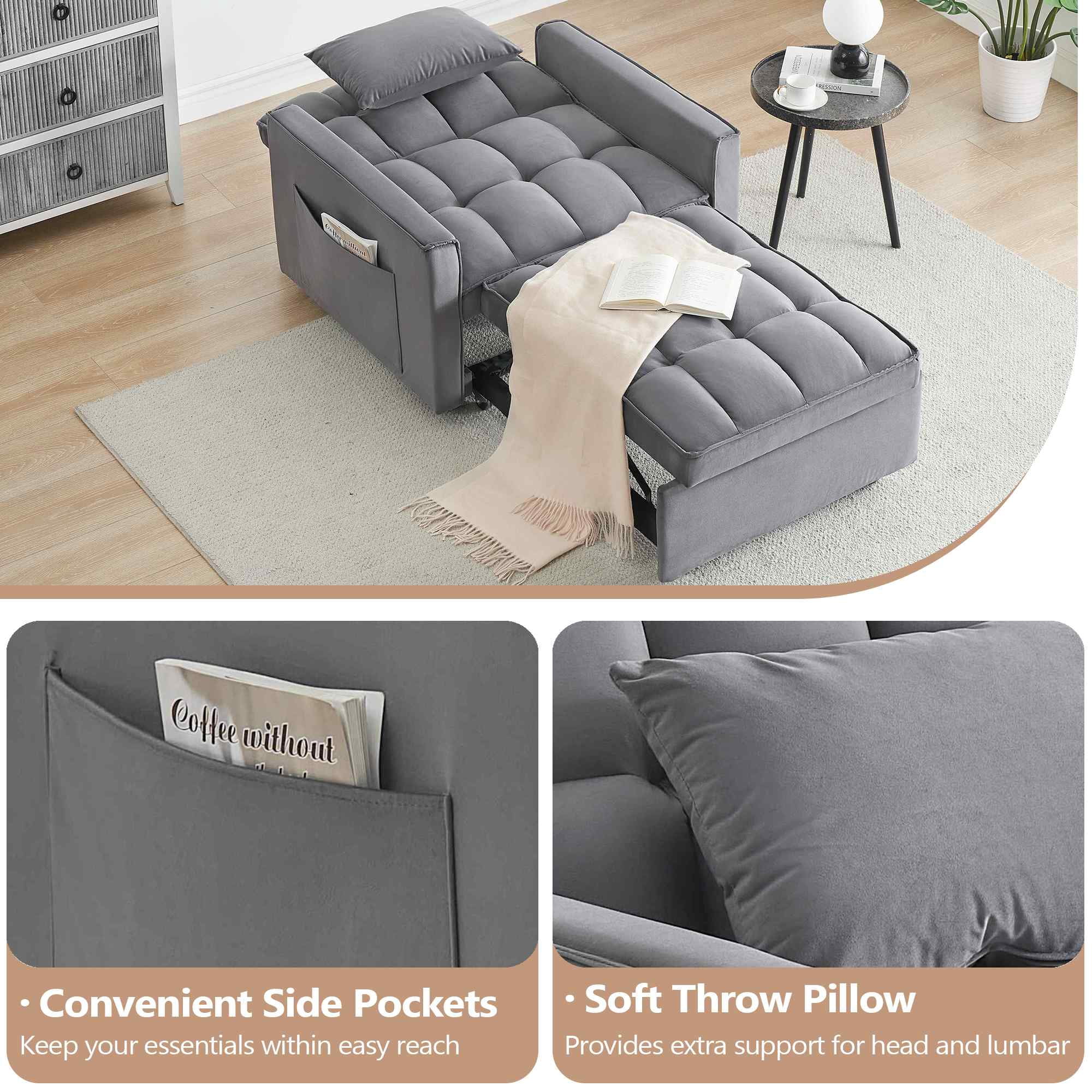 FFH Recliner Chair, Convertible Sofa Bed with Adjustable Backrest, Couch for Living Room, Bedroom, Dark Gray