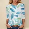 thumbnail image 4 of Womens 2025 Fall 3/4 Sleeve Crew Neck Blouse Fashion Print Casual Loose Fit Shirt Top, 4 of 6