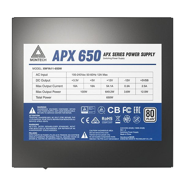 MONTECH APX Series APX 650W - Power supply (internal) - DC-DC - ATX12V - 80 PLUS