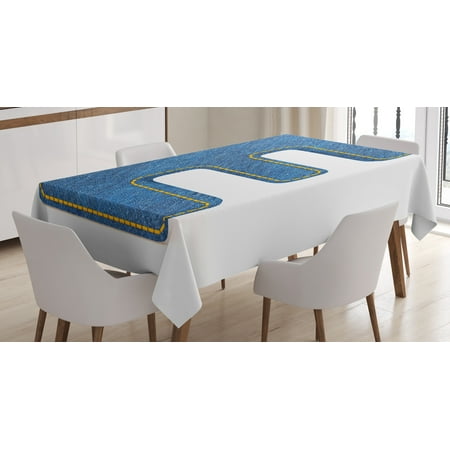 - Letter E Tablecloth, Denim Blue Jeans Themed Symbol E from Alphabet ABC of Fabric Uppercase Letter, Rectangular Table Cover for Dining Room Kitchen, 60 X 90 Inches, Blue Yellow, by Ambesonne