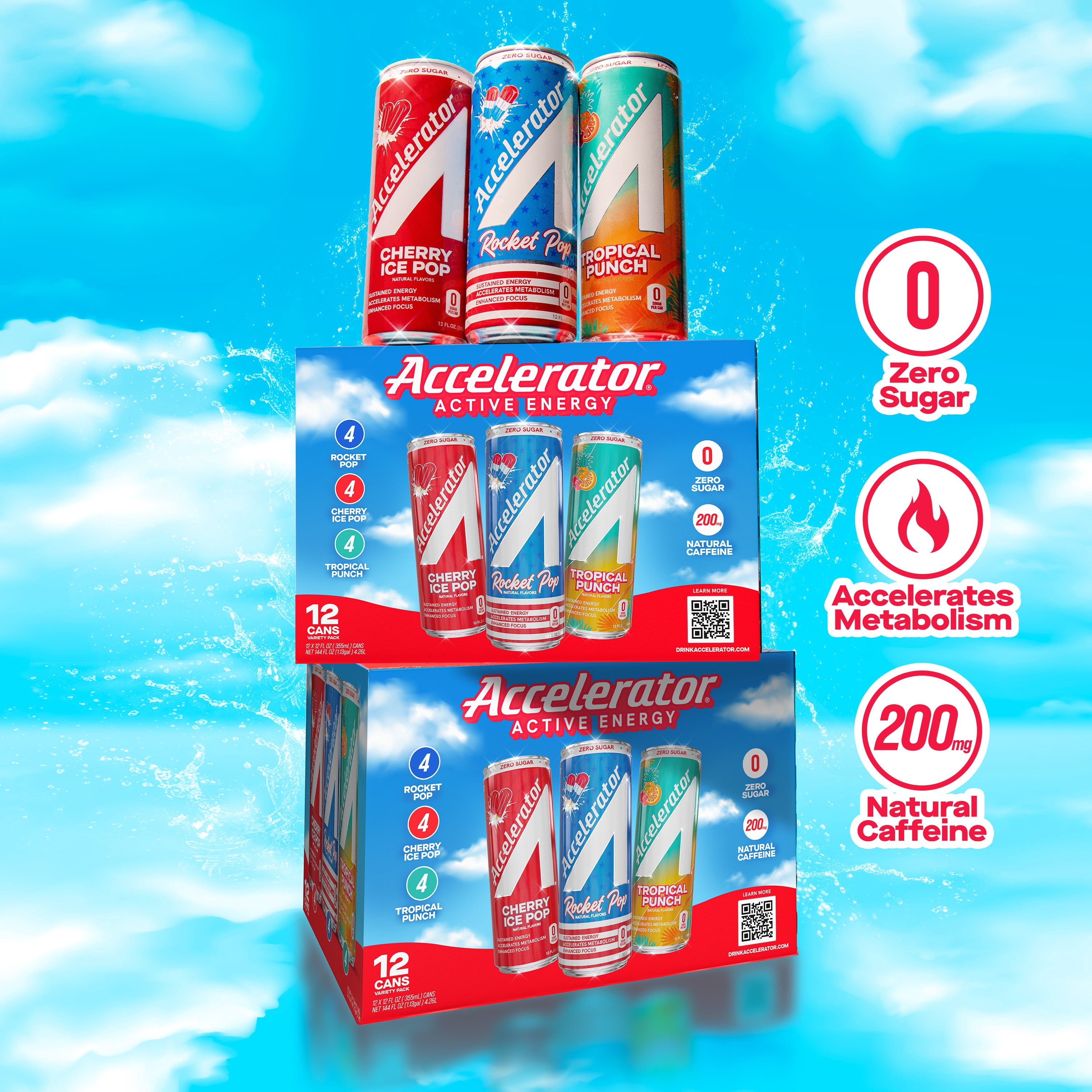 Accelerator Energy Drink, Variety Pack 12 fl oz can (12 pack), Zero Sugar, Sustained Energy from 100% Natural Caffeine (200mg from Green Coffee Bean & Green Tea extract)