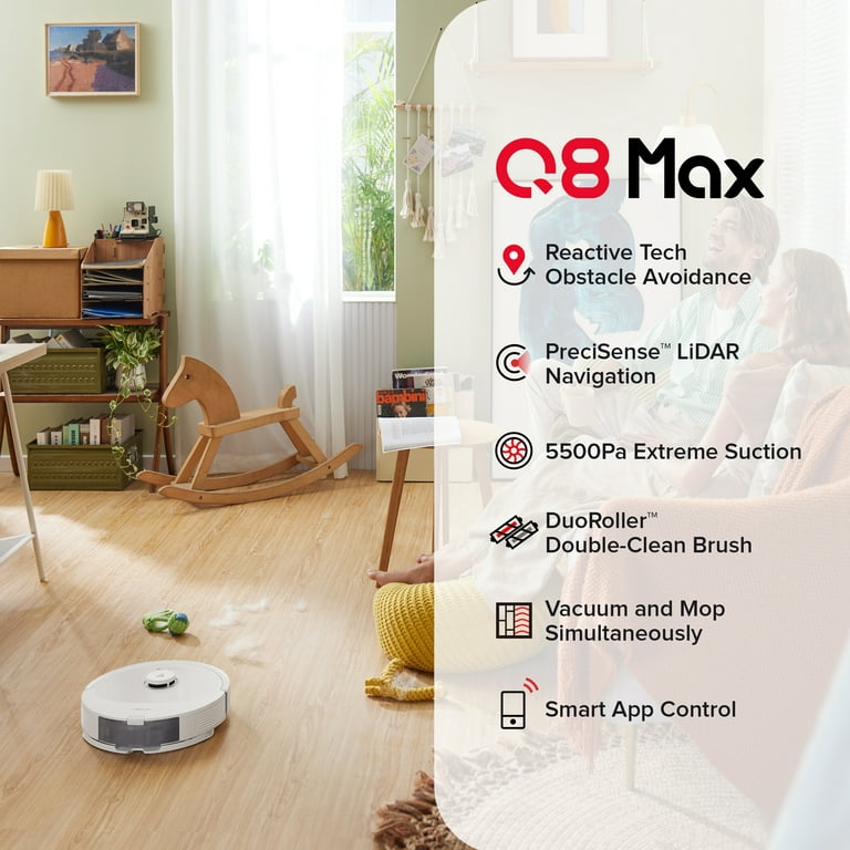 roborock Q8 Max Robot Vacuum and Mop Cleaner, DuoRoller Brush, 5500Pa  Strong Suction, Lidar Navigation, Obstacle Avoidance, Multi-Level Mapping