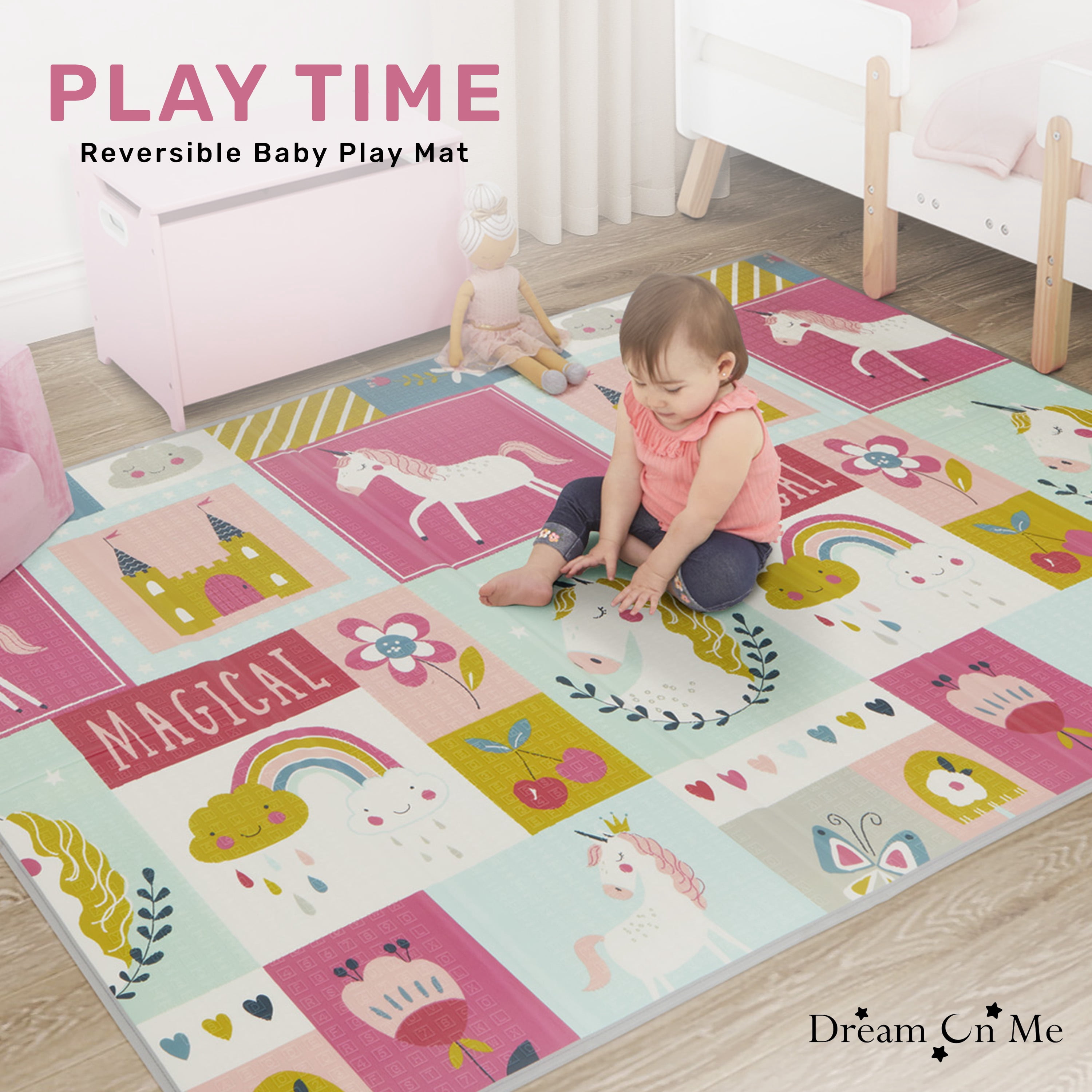 Dream On Me Play Time Reversible Baby Play Mat |Foldable Extra Large Thick Foam Crawling Playmats For Toddlers|Waterproof Portable Playmat For Babies | Yoga/Picnic/Game Mat|Indoor/Outdoor