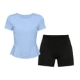 thumbnail image 4 of Dagugfen Athletic Sets for Teen Girls Short Sleeve Crew Neck Tshirts Elastic Waist Stretchy Shorts Quick Drying Gym Workout Breathable Sets(14-15Years,Light Blue), 4 of 8