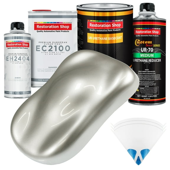 Restoration Shop - Sterling Silver Metallic Urethane Basecoat with European Clearcoat Auto Paint - Complete Quart Paint Color Kit - Automotive Refinish Coating