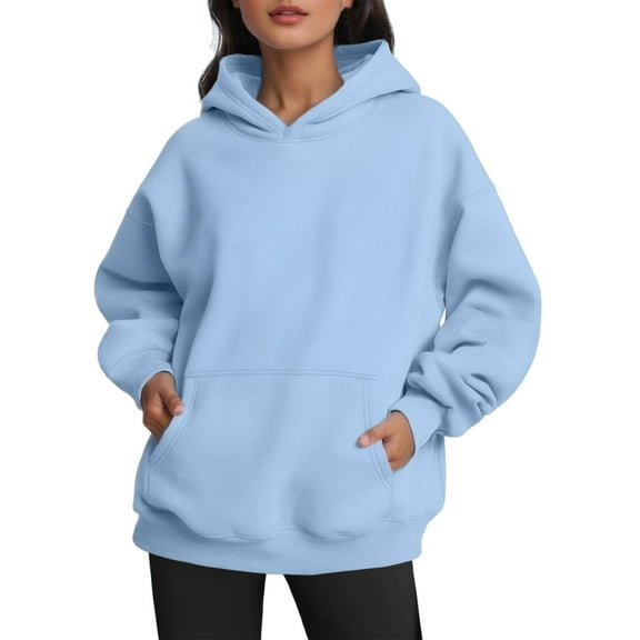 Eashery Womens Hoodies Loose Hoodie Sweatshirt Long Sleeve Pullovers Top Teen Girl Fall Casual Drawstring Jackets with Pockets Crop Sweatshirts for Women (Light Blue,XL)