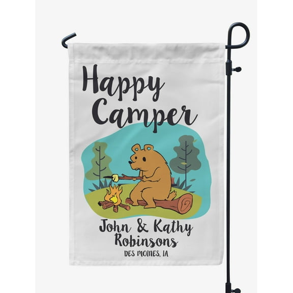 Printtoo White Happy Camper Garden Summer Personalized Camping Flags For Campers Double Sided CampsiteFlagOutdoor GardenFlags