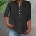thumbnail image 2 of Under $10 Steals!Summer Fashion Plus Size Spring Tops for Women Solid Button V-Neck Loose Blouse With Pocket, 2 of 8