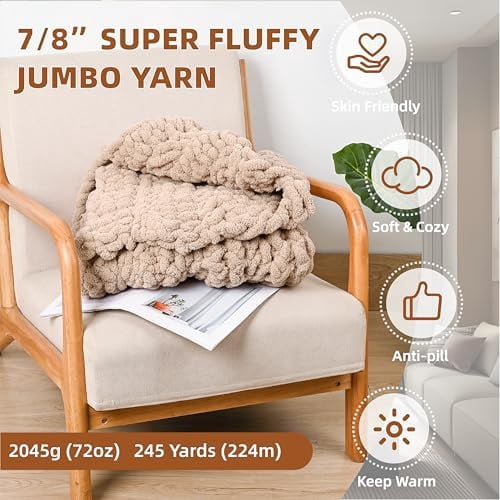 Chunky Yarn for Hand Knitting, 8 Packs Chunky Chenille Yarn for Crocheting, Bulky Thick Fluffy Yarns for Knitting, Super Bulky Blanket Yarns for Handcrafts 2045g (72oz) 245 Yards (224m)