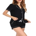 thumbnail image 2 of CHOK Ensemble de Pyjama pour Femmes en Coton, Chemise à Manches Courtes et Shorts avec Poches, 2 of 7