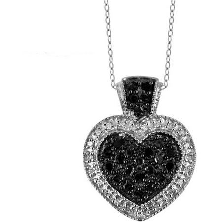 JewelersClub 1/2 Carat T.W. Black and White Diamond Heart Sterling Silver Pendant