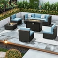thumbnail image 6 of SUNCROWN 8-Piece Outdoor Patio Furniture Sofa Set All-Weather Wicker Sectional Conversation Set with Modern Glass Coffee Table, Cushions and Fire Pit Table, Haze Blue, 6 of 7