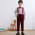thumbnail image 2 of LIJCC Toddler Baby Boy Formal Suit Clothes Gentleman Wedding Dress Outfit Long Sleeve Dress Shirt + Suspender Pants 2 Pcs Set(Red,3-4 Years), 2 of 4