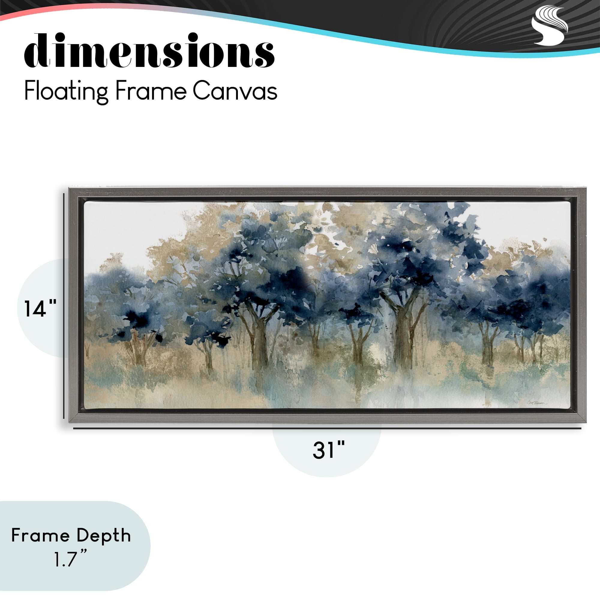 Stupell Industries Indigo Woodland Watercolor Study Gray Framed Floater Canvas Wall Art, design by Carol Robinson