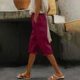 thumbnail image 4 of Kinrui Womens White Linen Capris Lightweight Summer Casual Beach Crop Trousers Wine L, 4 of 8