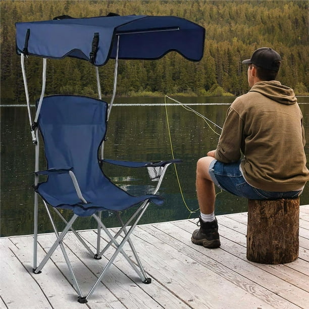 Silla de camping con dosel, silla plegable resistente con portavasos, práctica silla de playa con reposabrazos para dibujar, hacer senderismo y patio Marina de | Walmart en línea