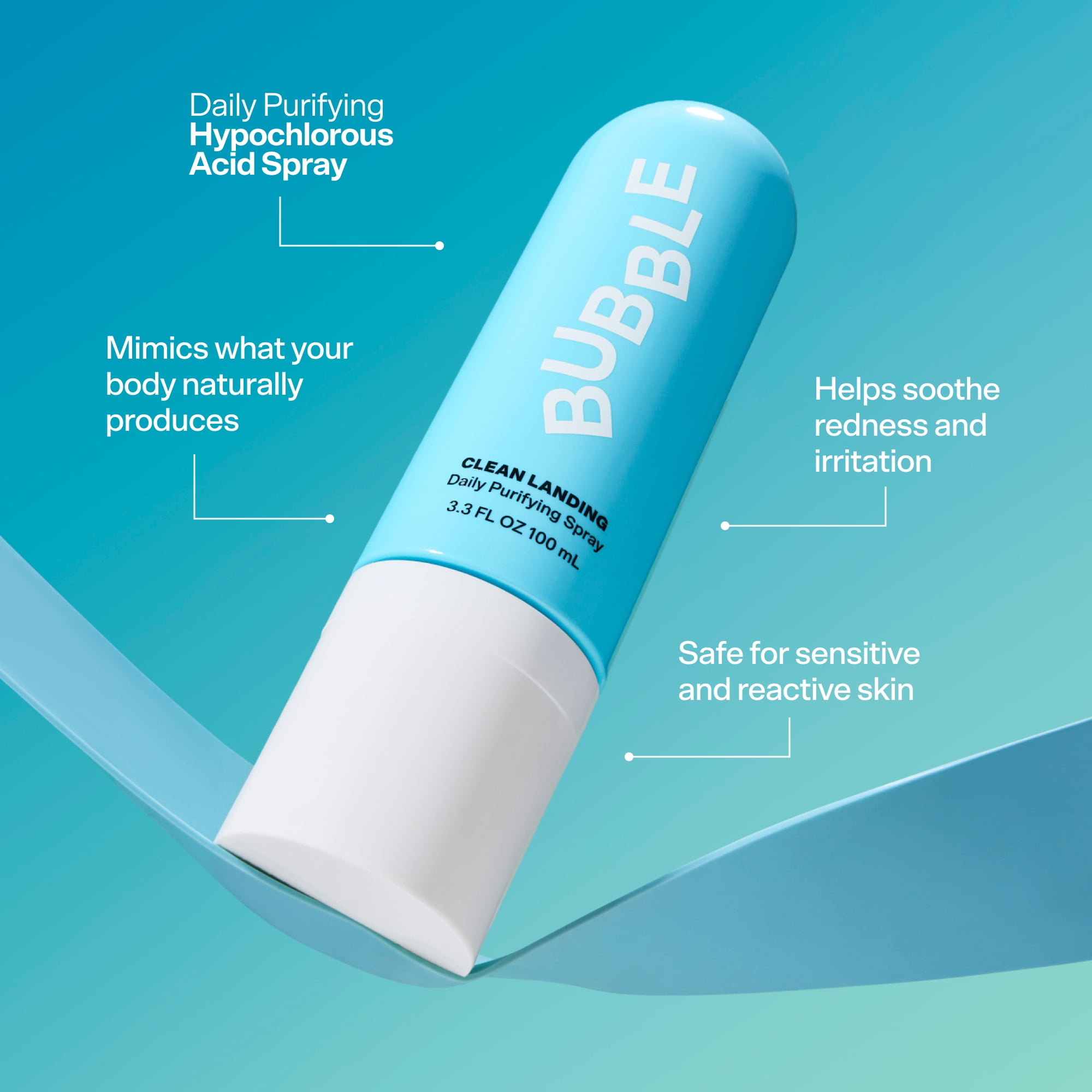 Bubble Skincare Clean Landing Daily Purifying Spray 3.4oz Hypochlorous Acid Mist