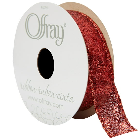 Offray Ribbon, Red 7/8 inch Wired Edge Metallic Ribbon, 9 feet