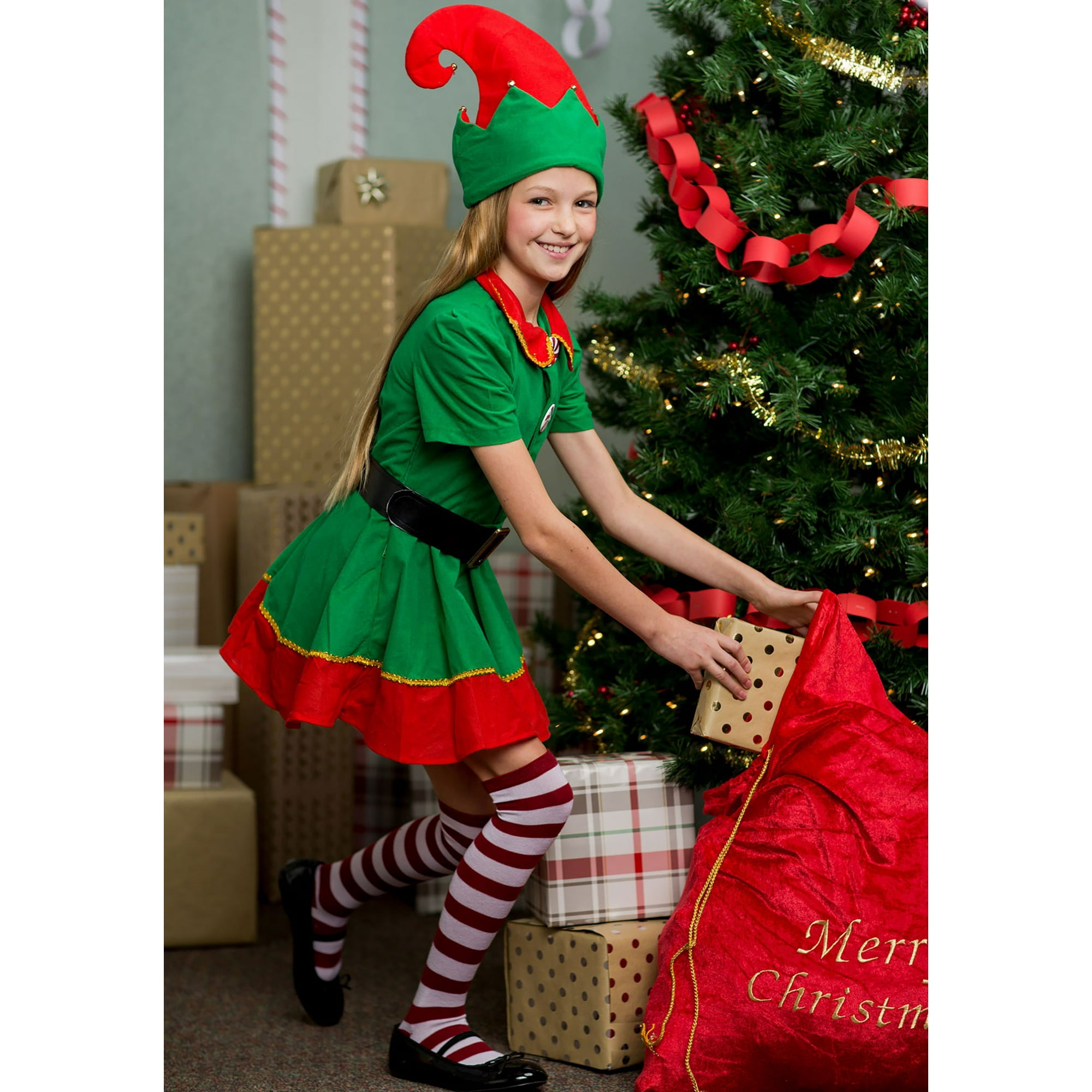 Girls Holiday Elf Costume Walmart