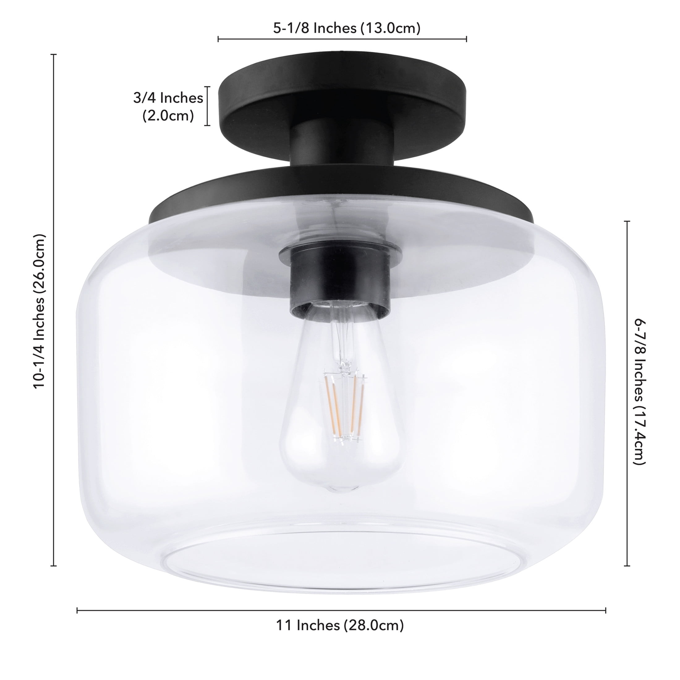 Evelyn&Zoe 11" Blackened Bronze Metal/Glass Semi Flush Mount