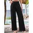 thumbnail image 5 of Women'S Wide Leg Dress Pants High Waisted Trousers Business Casual Slacks Button Palazzo Pant Black L, 5 of 9