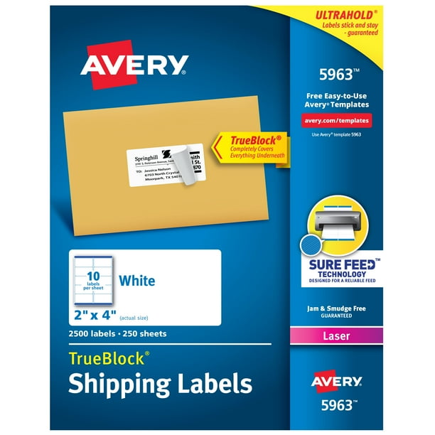 Avery TrueBlock Shipping Labels, Sure Feed Technology, Permanent Adhesive,  2