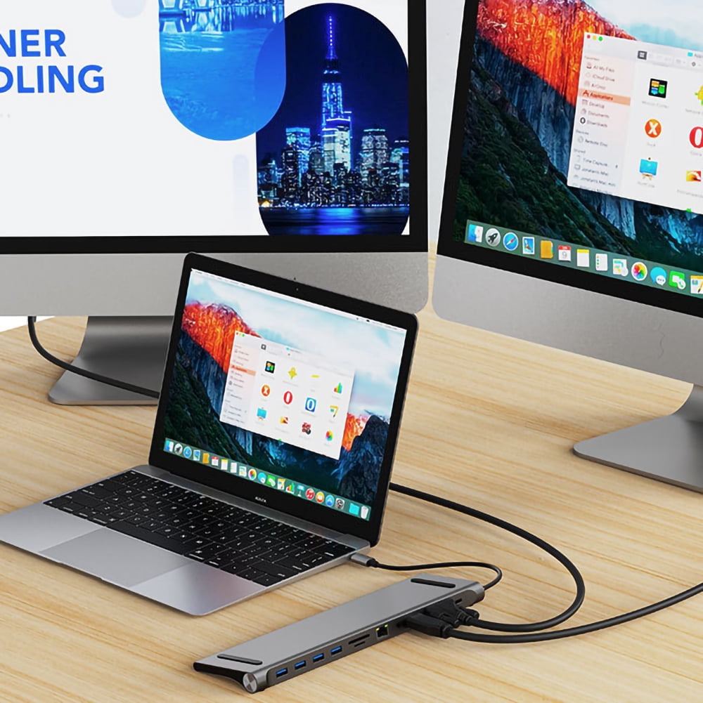 USB C Docking Station Dual Monitor, 11 in 1 Laptop Docking Station MacBook/Windows, USB C Hub Multiport Adapter with 4K, VGA, USB 2.0/3.0, PD 100W, Ethernet, SD/TF Slots, Audio/Mic