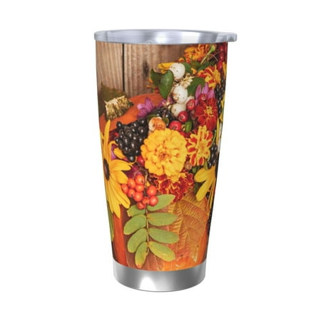 

Cauagu Autumn Bouquet Pumpkin For Thanksgiving Pattern 20oz Tumbler Stainless Steel Vacuum Insulated Tumbler with Lid Insulated Coffee Mug Thermal Cup with Splash Proof Sliding Lid-Without Straw