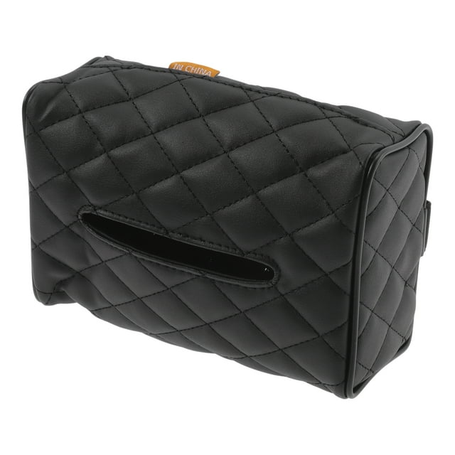 Soporte de Pañuelos para Automóvil Unique Bargains Organizador de Caja de Pañuelos Patrón Rombo Microfibra 6.89"x4.53"x2.95" Negro 1 Pc