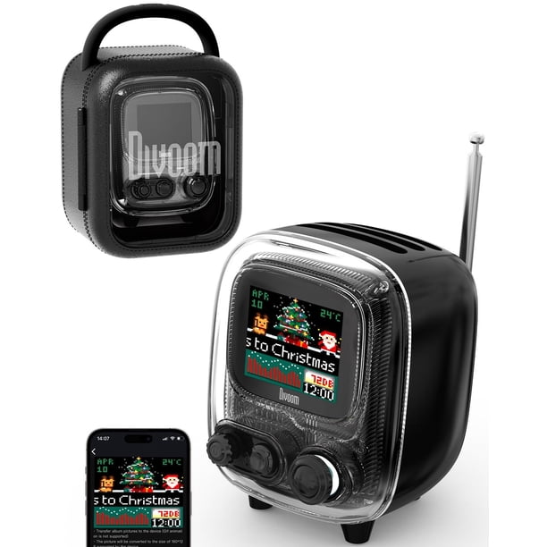 Divoom Tiivoo-2 Altavoz Bluetooth portátil con radio FM, Pixel Art Retro Mini Pequeño Altavoz Inalám