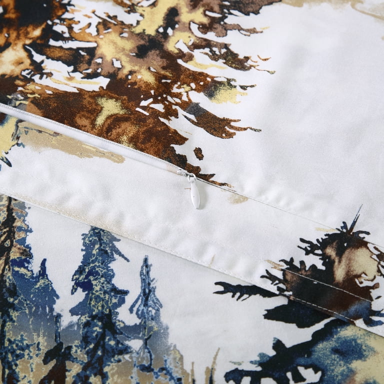 Sleepwish Frost Space Duvet Cover Set - Watercolor Pine Tree Design, Green, Full Size 3-Piece