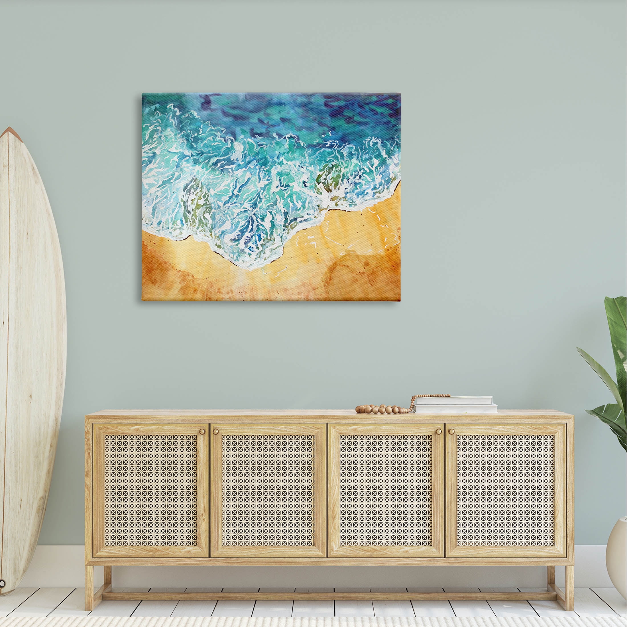 Aerial Wave Splash Shore Coastal Graphic Art Gallery Wrapped Canvas Print Wall Art