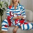 thumbnail image 4 of Goofa Red Funny Crab on Blue Stripe Printed Women’s 2 Piece Pajama Set Super,Pajamas Women's Long Sleeve Sleepwear Soft Button Down Loungewear Pjs Lounge Set Nightwear-Small, 4 of 9